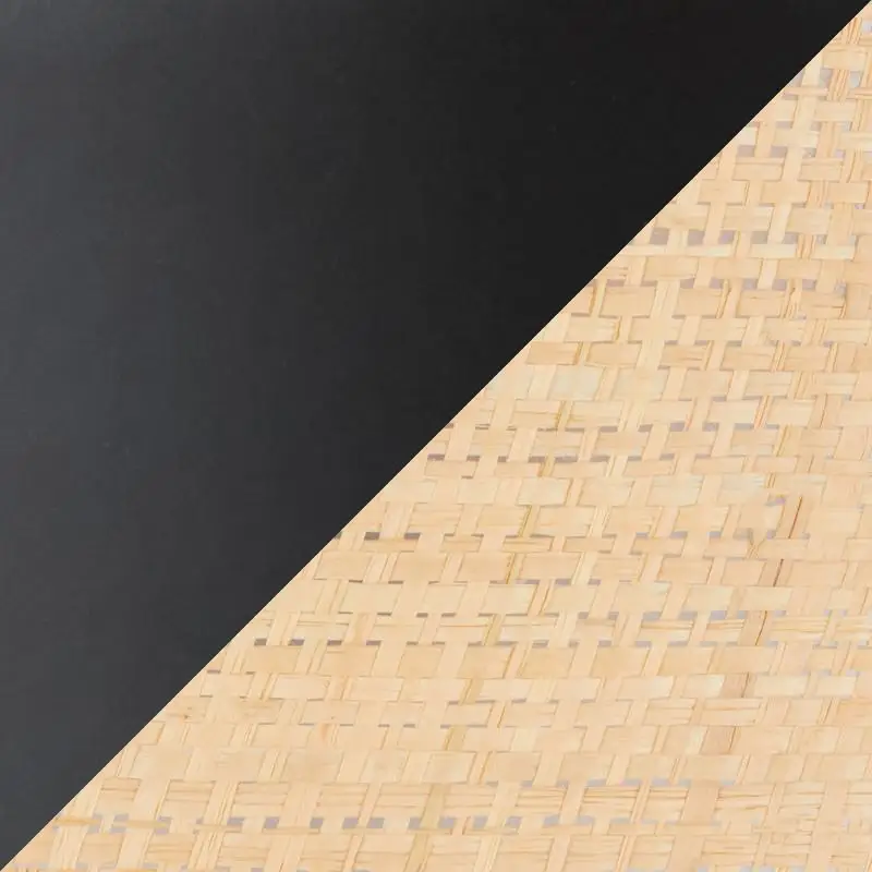 Nowoczesna lampa stołowa z rattanu 29 cali, wykonana z czarnego metalu i naturalnego rattanu.