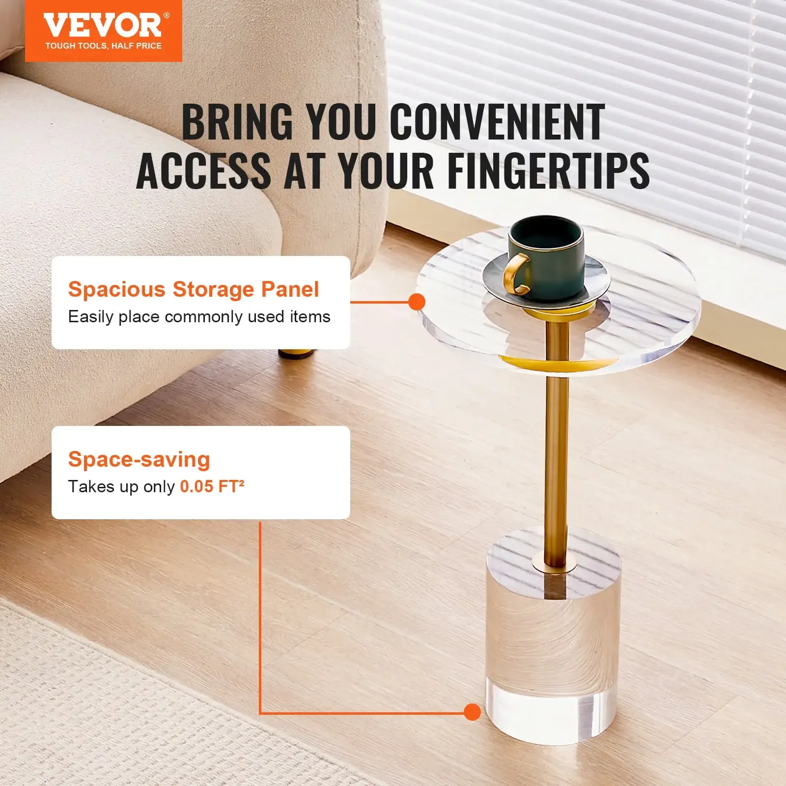 Mesa final de acrílico transparente, mesa lateral de acrílico com base sólida, mesa redonda de 11,9 x 11,9 polegadas