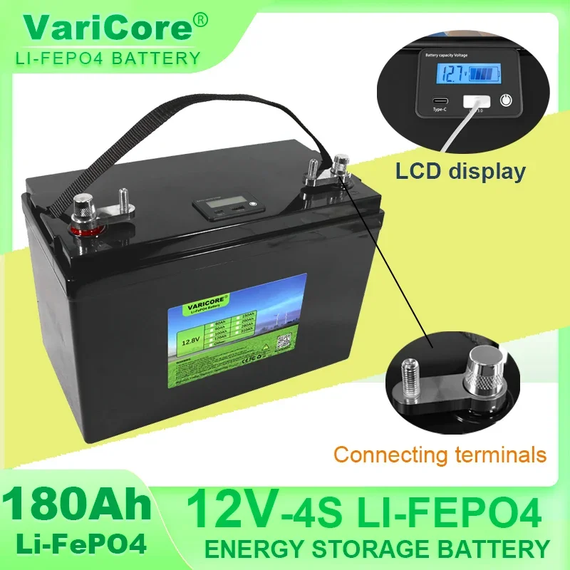 Imagem -05 - Bateria com Display Led Baterias de Lítio para Campistas Carrinho de Golfe Carregador Solar Off-road 12.8v 180ah 12v 4s 14.6v Varicore-lifepo4