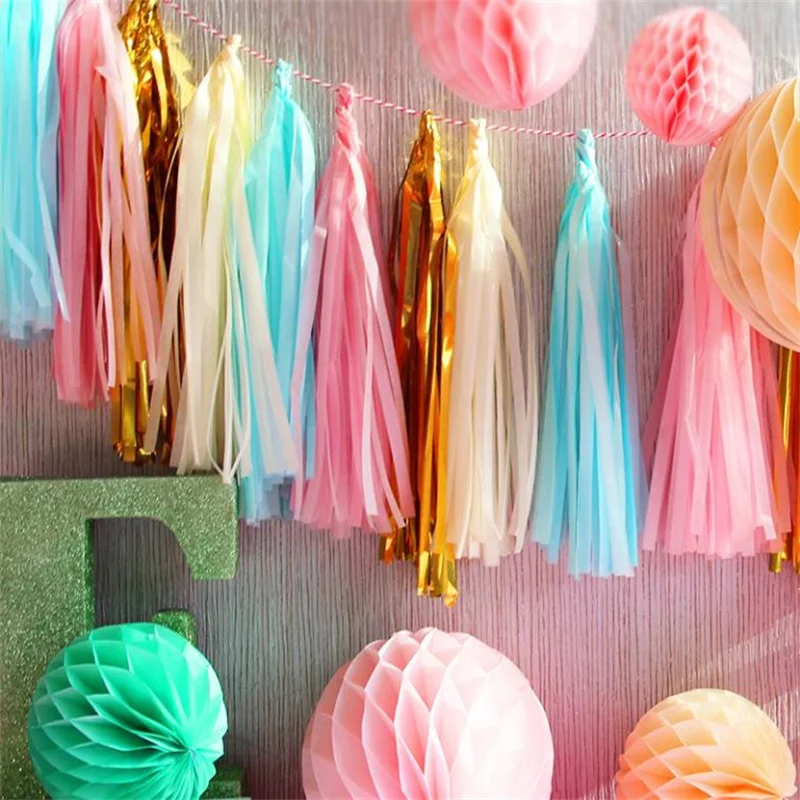 1sets Multicolor DIY Tissue Paper Tassel Garland Sets Baby Shower Anniversary Birthday Party Wedding Decoration Crafts Supplies