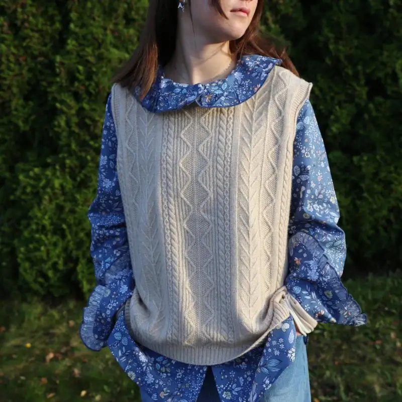 

Женский вязаный шерстяной жилет Neta Selection свободного кроя с V-образным вырезом и вышитым узором, повседневная верхняя одежда для города