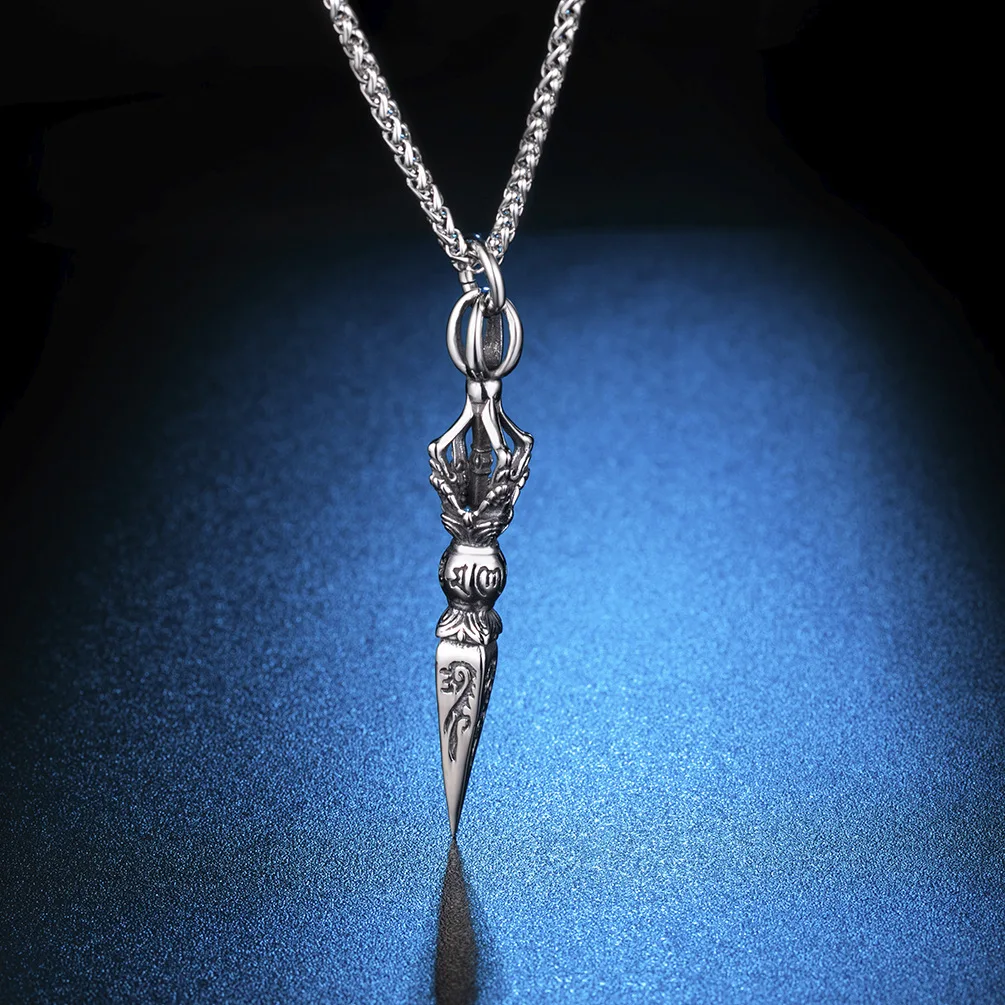 Six Character Truth Charm Pestle Necklace Male Trendy Tiktok Retro Buddha Vajra Pestle Pendant Male Hip-Hop Personality Trendy M