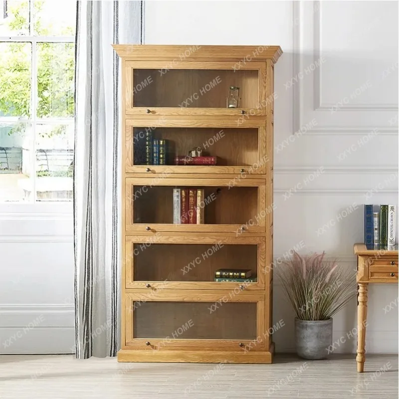 XX Country Solid Wood Bookcase French Oak Carved Retro Locker Display Cabinet