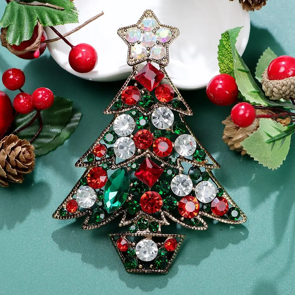 CINDY XIANG 3.8inch Very Large Size Christmas Tree Brooch Rhinestone Vintage Home Decoration Pin Festivel Accessories