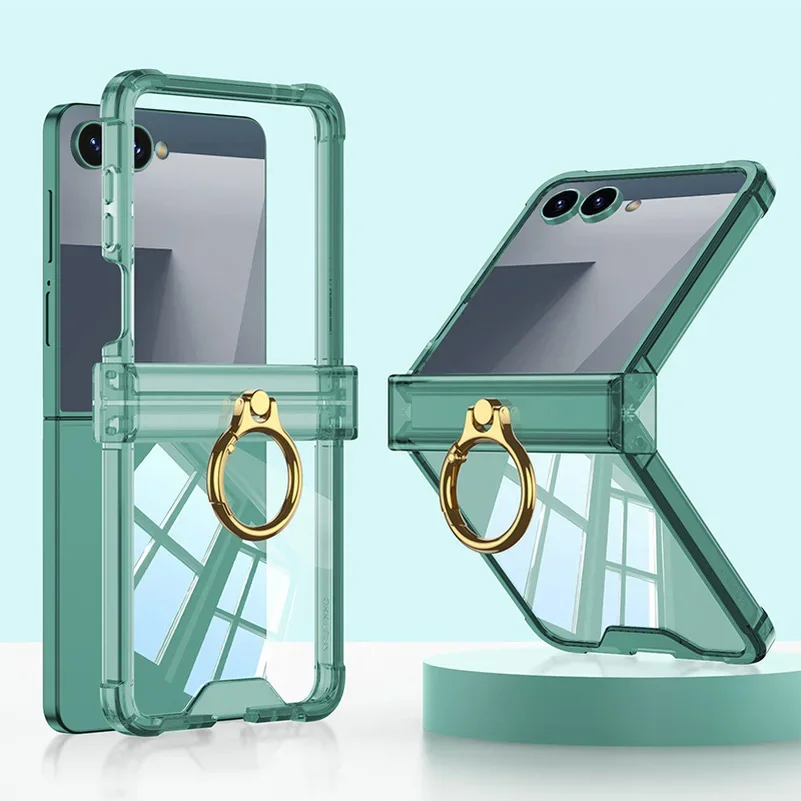 Luxe Ring Houder Scharnier Transparante Bescherming Telefoon Case voor Samsung Z Flip 7 6 5 Z Flip 7FE Clear Armpr Schokbestendige Achterkant