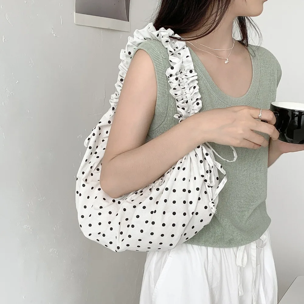 

Korean Style Drawstring Shoulder Bag Dumpling Bag Lightweight Lace Crossbody Bag Ballet Style Large Capacity