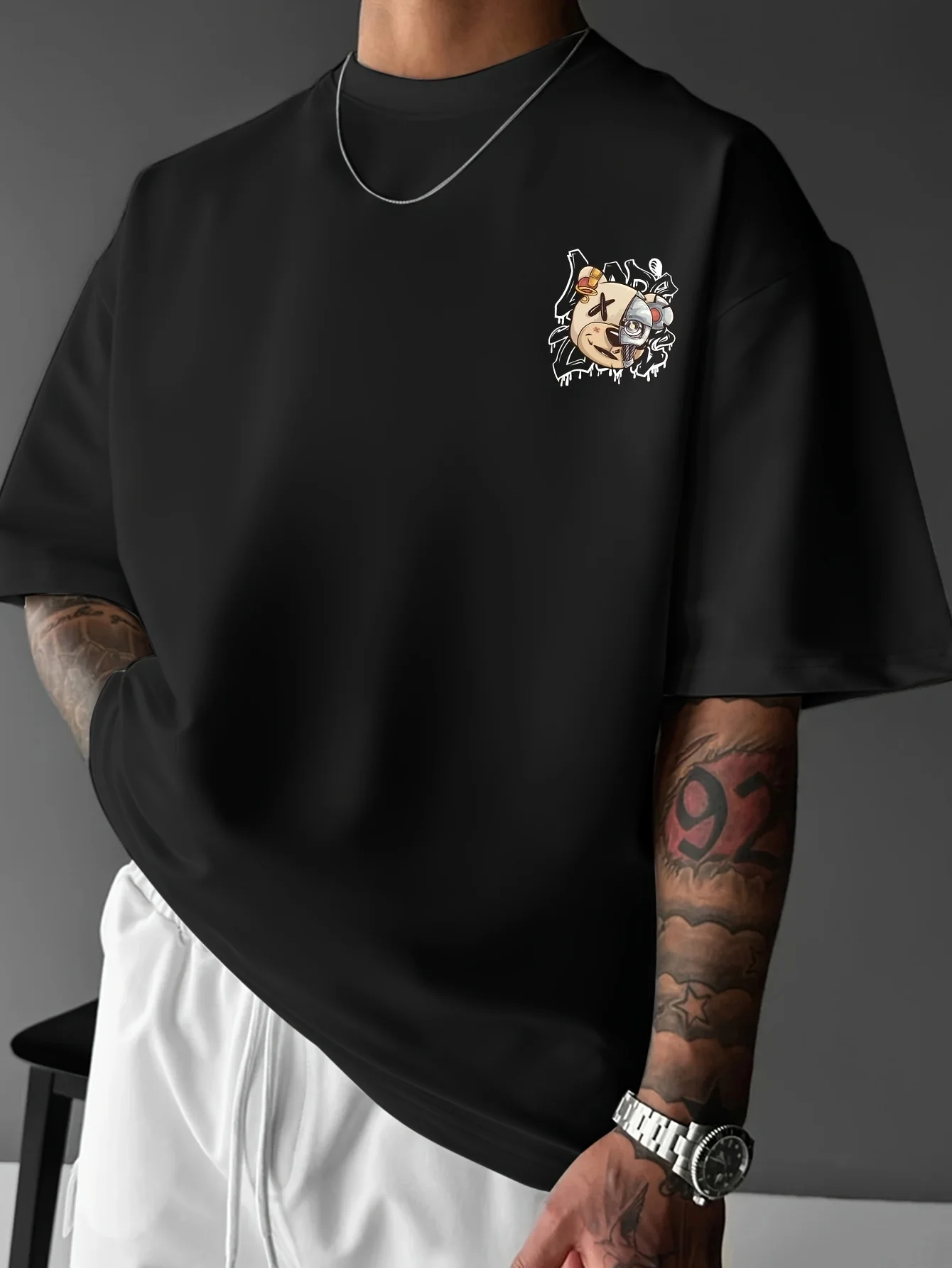 2025 New Men's Personalized Graffiti Bear Letter Printed Breathable and Comfortable Round Neck T-shirt Outdoor High Street Top image 6