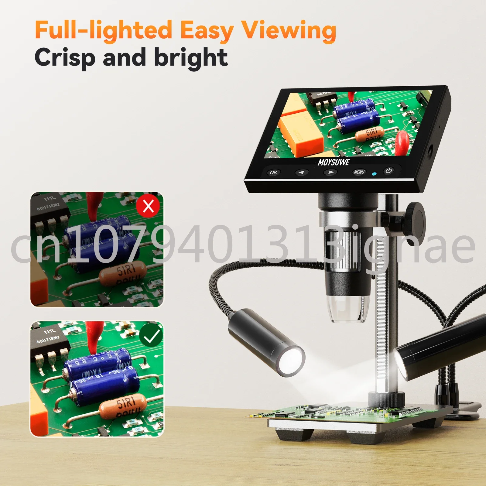 Gooseneck Microscope Auxiliary Lights All-Aluminum Flexible Digital Microscope LED Lights with 3 Lighting Modes