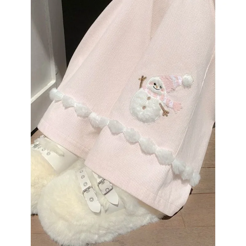 Japanese Kawaii Pants Women Cartoon Snowman Pattern Casual Trousers Sweet Aesthetic Subculture Autumn Sweat Pants Christmas