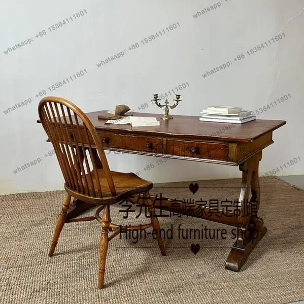 

FG10French retro solid wood desk, medieval style old office computer desk