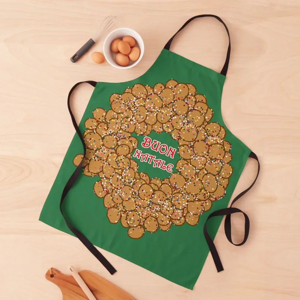 

Buon Natale Italian Christmas Struffoli Ring Apron women's work Trim Cloth kitchen and home Kitchens Men Apron