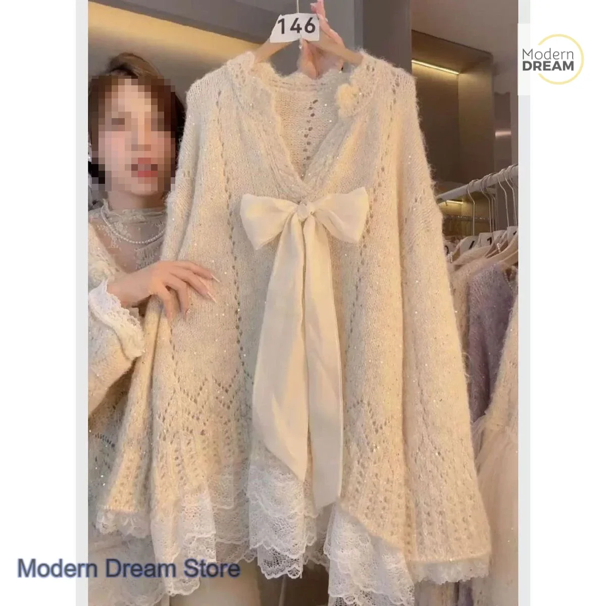 French plus size loose temperament high-grade top women's autumn and winter gentle and casual Joker stitching knitted sweater