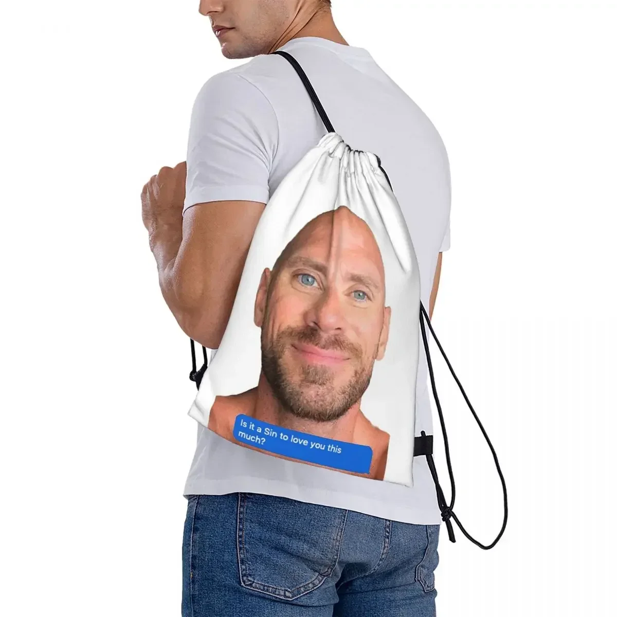 Johnny Sins-mochila de burbujas con texto coqueto, bolso con Cordón portátil, bolsa de almacenamiento con bolsillo, para viaje y escuela