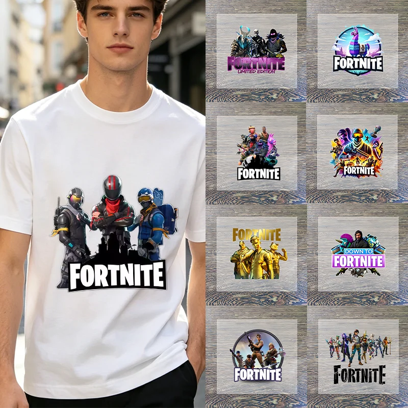 Fashion Fortnite Pattern Heat Transfer Sticker Adult Kids Tops T shirt Iron On Patches Game Character DIY Patches Creative Gifts