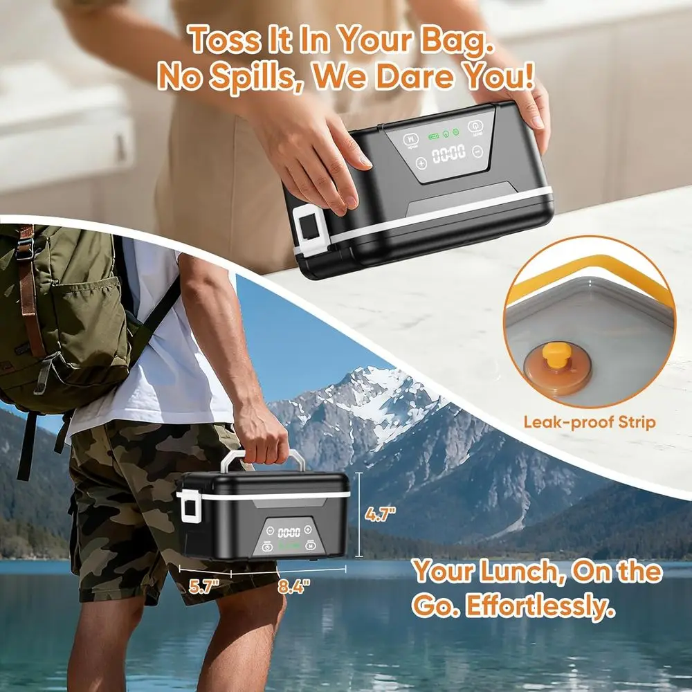 صندوق غداء كهربائي محمول قابل لإعادة الشحن سعة 6.3 أكواب للبالغين مع بطارية 20000 مللي أمبير في الساعة، وتسخين مخزن، ومجموعة أدوات، وعزل #5