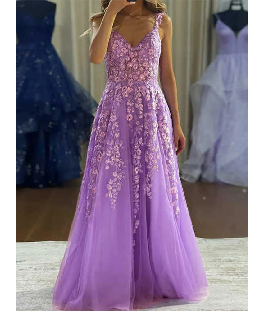 

Customized Sexy Organza A-Line Spaghetti Straps Appliques Sequined Evening Dress Delicate Sleeveless Floor Length prom dresses