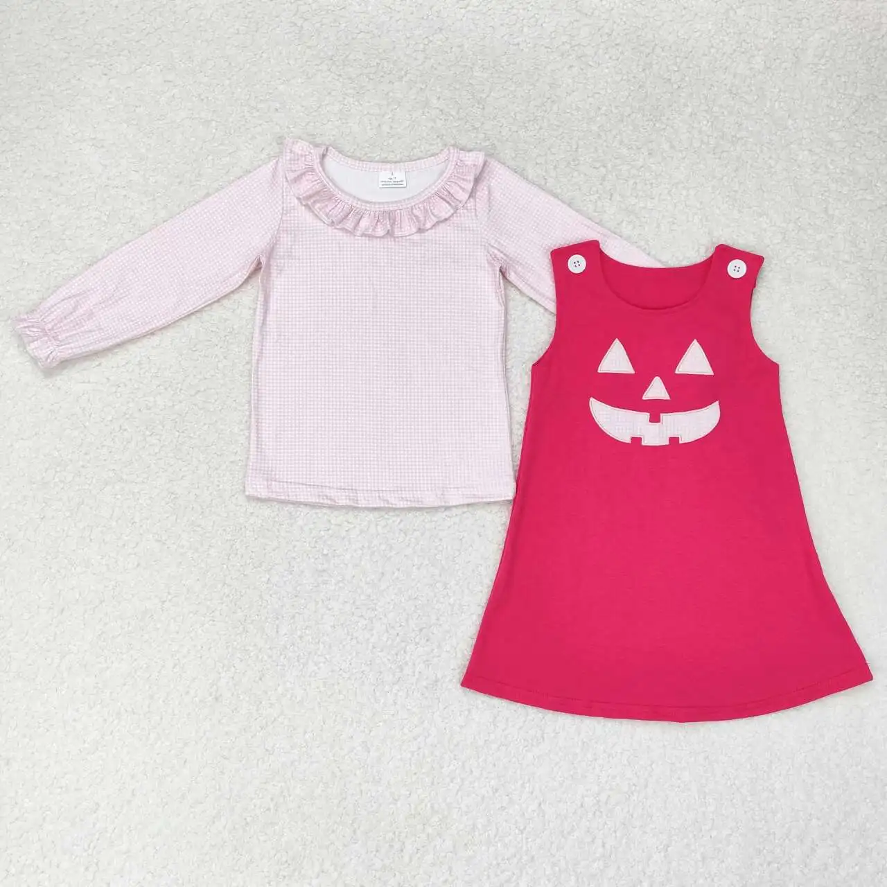 RTS Baby Girls Wholesale Halloween Cotton Horrible Face Embroidery Kids Children Knee Length Toddler Holiday Shirt Dresses