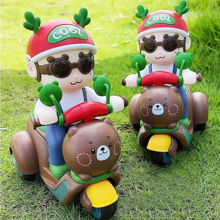 Stunt Rotating Motorcycle Toys Cute Cartoon Children's Christmas Bear Electric Shape with Light Music Boys and Girls Christmas
