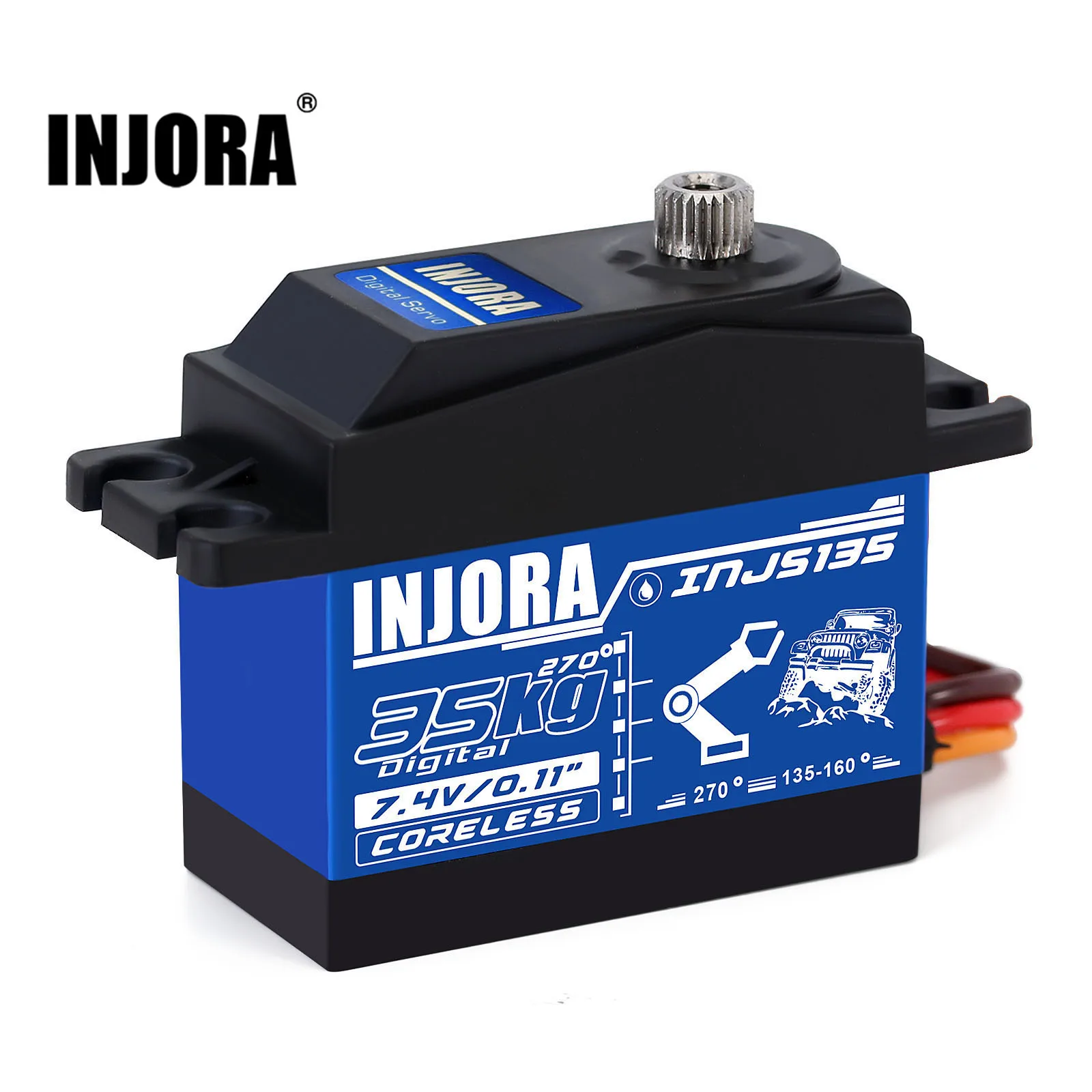 

INJORA INJS135 35KG Waterproof Large Torque Digital Coreless Servo for RC Car Crawler Truck SCX10 TRX4 Robot Model (270 degrees)