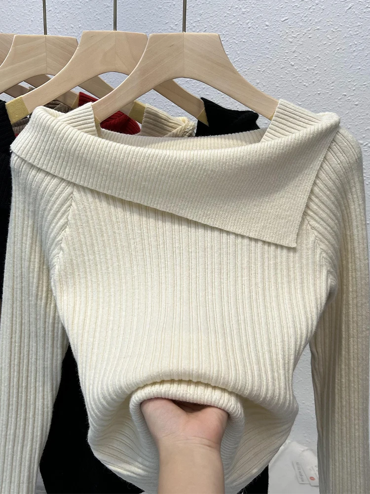 One Neck Jumper Women\'s Pullover Knitted Bottoming Shirt Autumn and Winter New French Jumper Inside Chic Pullover Tops