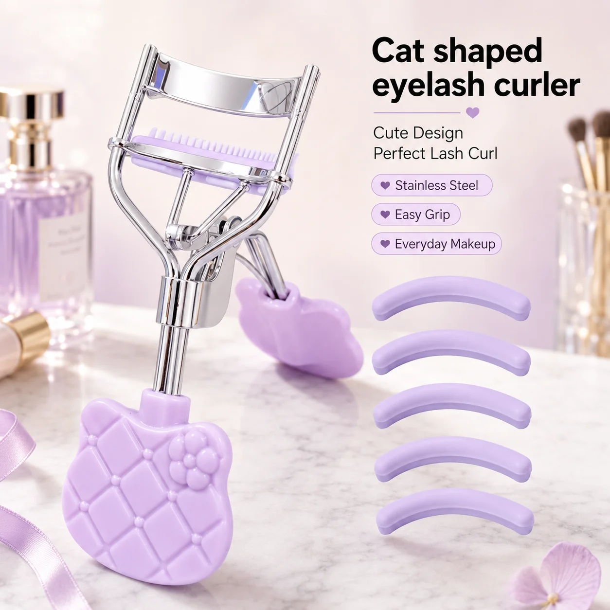 1/6/16pcs purple cat's head handle with comb eyelash curler, which makes eyelashes curl more permanently, suitable for beginners