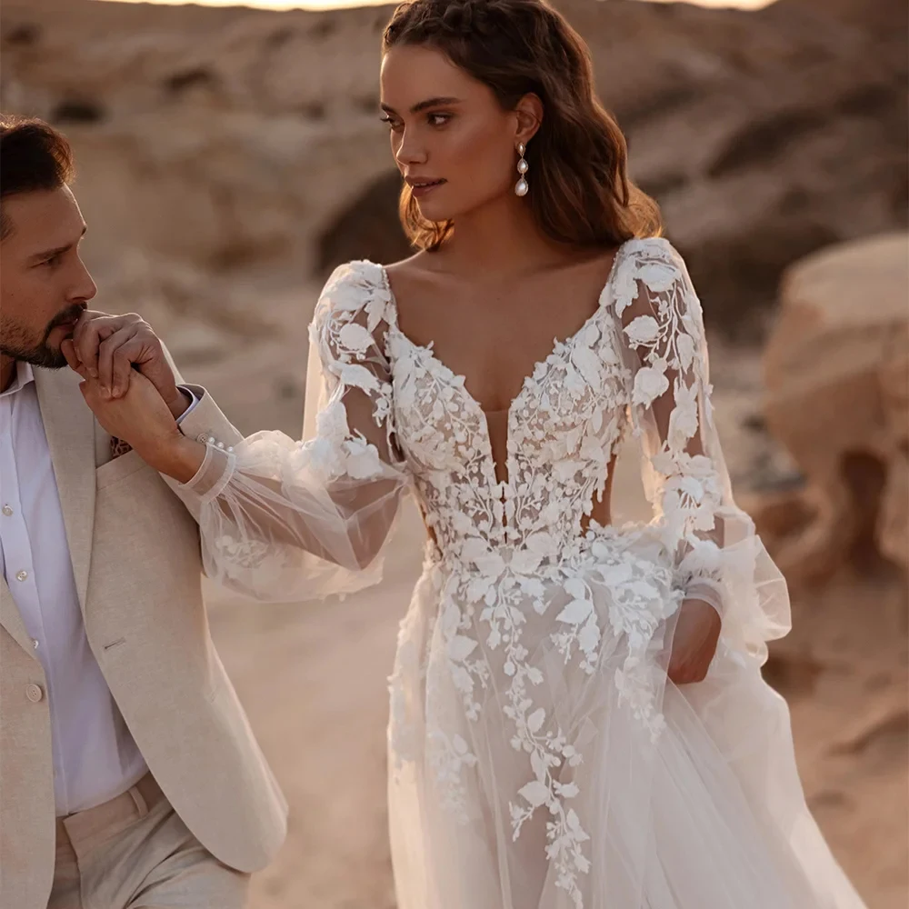 Wykwintne suknie ślubne bez ramiączek, szyte na miarę, z długim rękawem, suknia dla panny młodej, plisowana, z aplikacjami, linia A, tren dworski, فستان حفلات