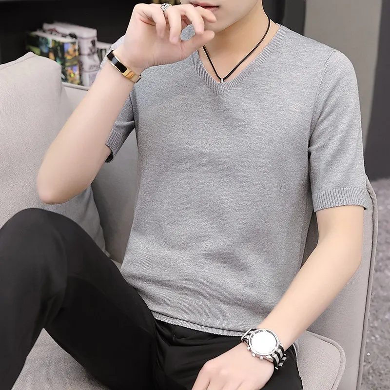 

Spring Autumn V-ne ort Sve Knitted Sweater Men's Faion Design Pure Color Youthful Vitali Daily Wear Casual Knitwear
