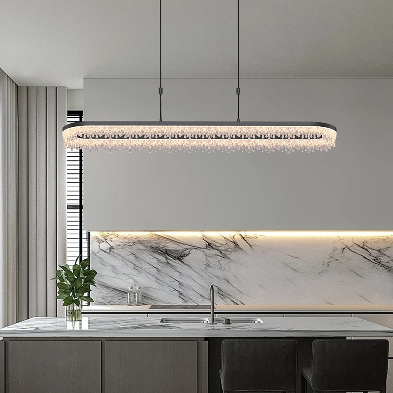 

Black Crystal Ceiling Pendant Lamps for Living Room Decorations Hanging Chandelier Fixture Modern Dining Home Decor LED Lamp