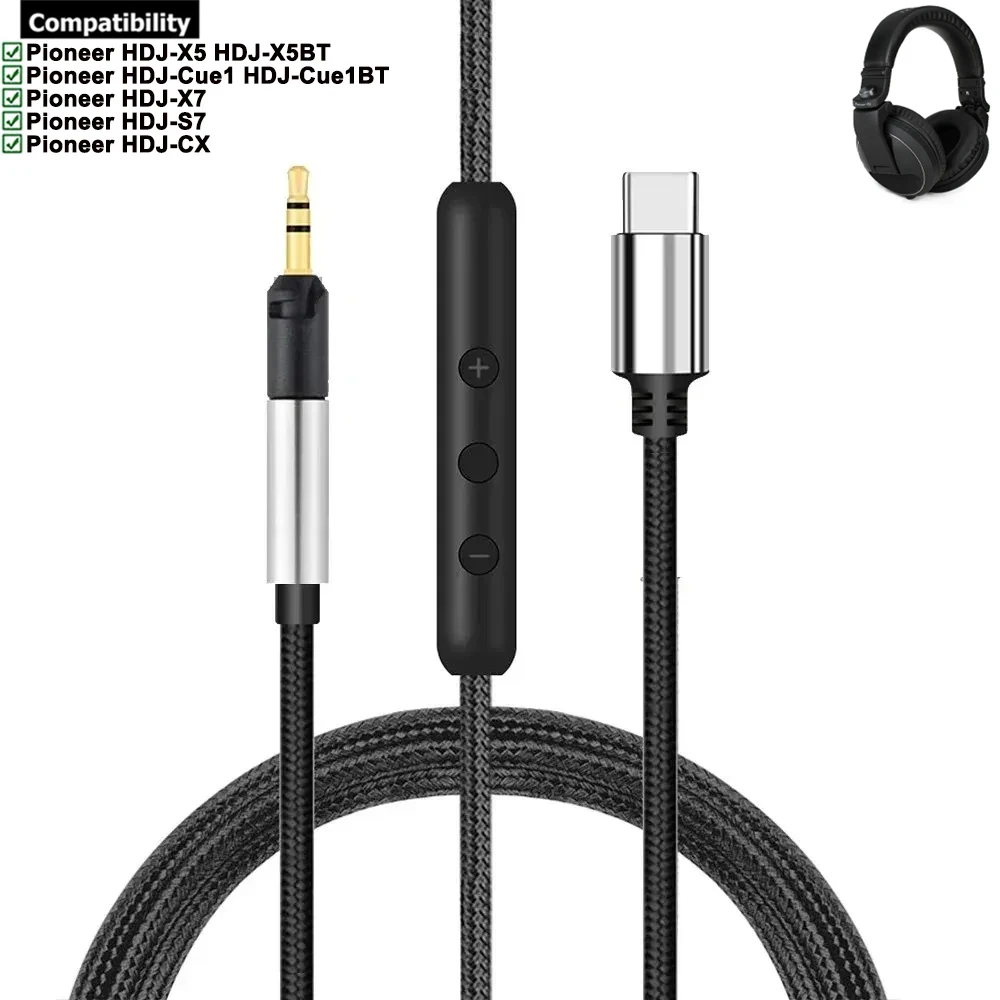 USB Type C OFC Braided Cable Extension Cord For Pioneer DJ HDJ-X5 HDJ-X5BT HDJ-X7 HDJ-S7 HDJ-CX HDJ-Cue1 HDJ-Cue1BT Headphones