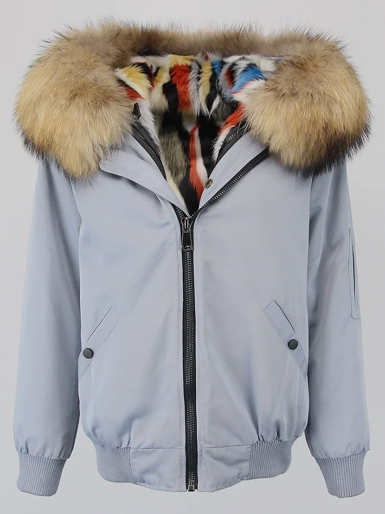 Manteau en fourrure naturelle à capuche pour femme, veste d'hiver, blouson aviateur, parka à col en vraie fourrure de raton laveur, optique chaude, streetwear, 2024