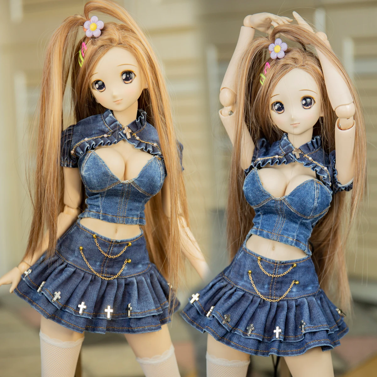 

New BJD Doll Clothes 1/4 1/3 Sexy Denim Set DDDY SD Denim Crop Top/Wrap Breast/Skirt Big girl Doll Accessories