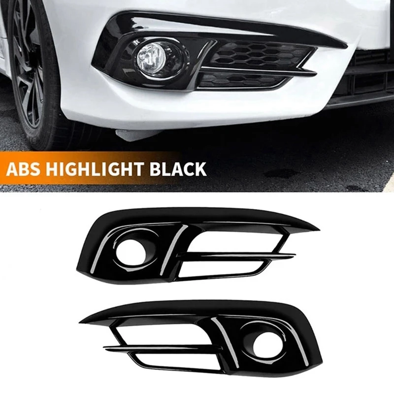 1Pair Front Bumper Fog Light Grille Trim Cover Fog Lamp Decorative Glossy Black Strips For Honda Civic 10Th 2016-2019