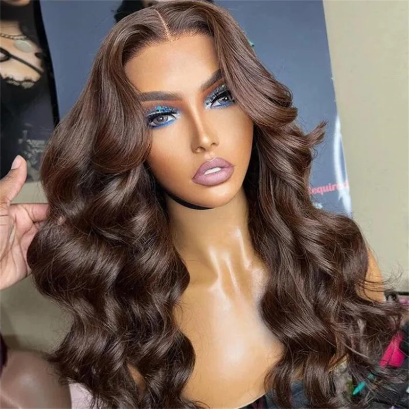 Brown Long Glueless 28'' Natural Wave 5x5 Silk Base Jewish Human Hair Wig Baby Hair HD Lace European Hair Preplucked