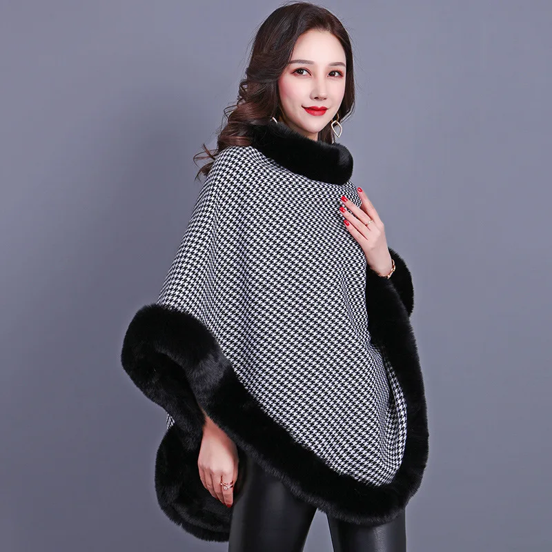 

Winter New Imitation Fur Women's Coat Shawl Scarf Imitation Otter Rabbit Hair Plush Inside Ponchos Capes Black Black Cloaks