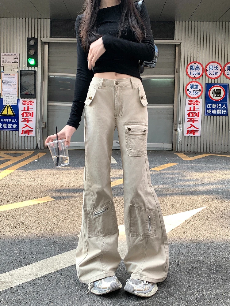 American Style Vintage High Waist Wide Leg Denim Work Pants Women's Autumn New Design Sense Slimming Effect Floor-Length Jeans