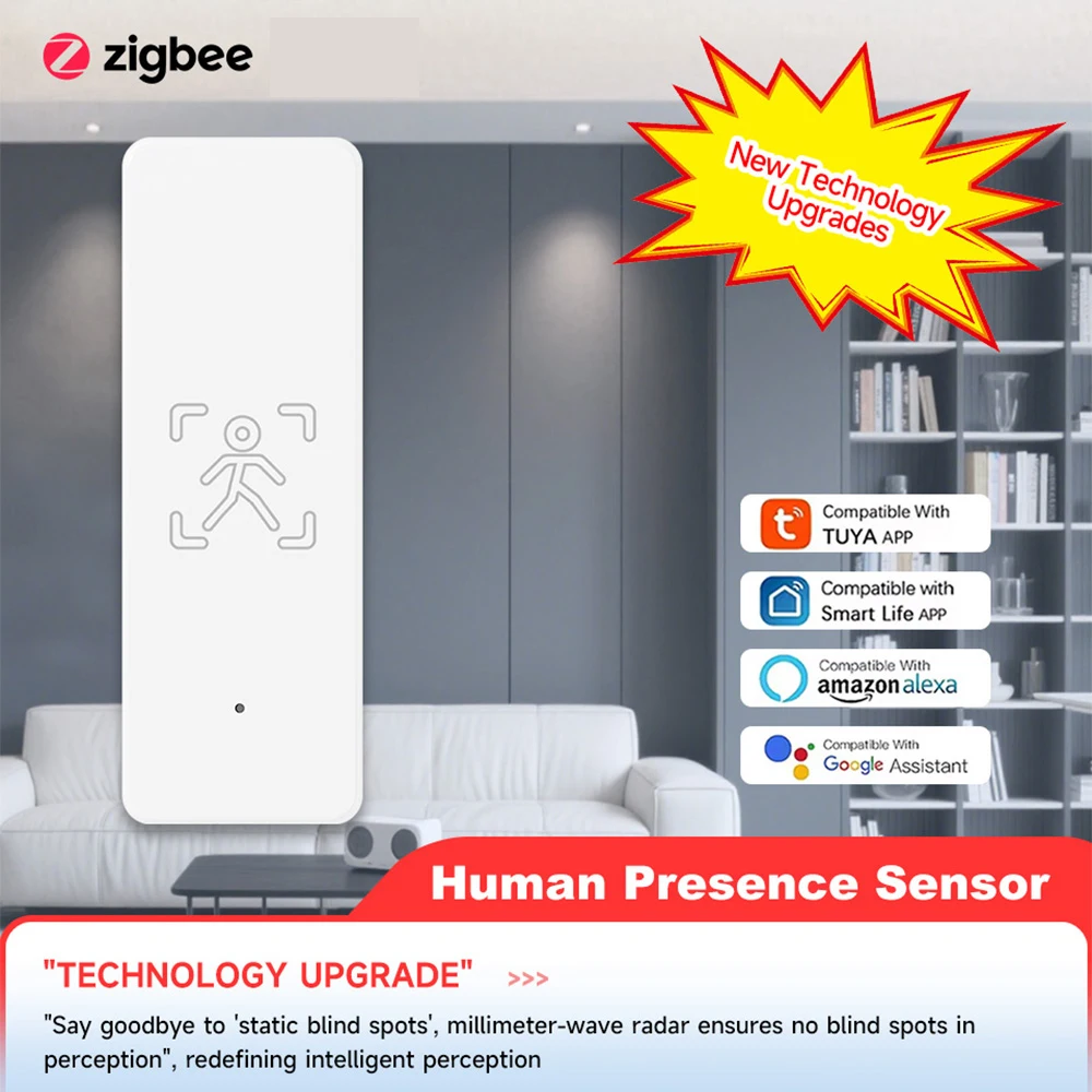 iHseno Tuya Zigbee Smart Human Presence Sensor 24G High Precision Rader Detection APP Remote Control Via Smart Life Need Battery