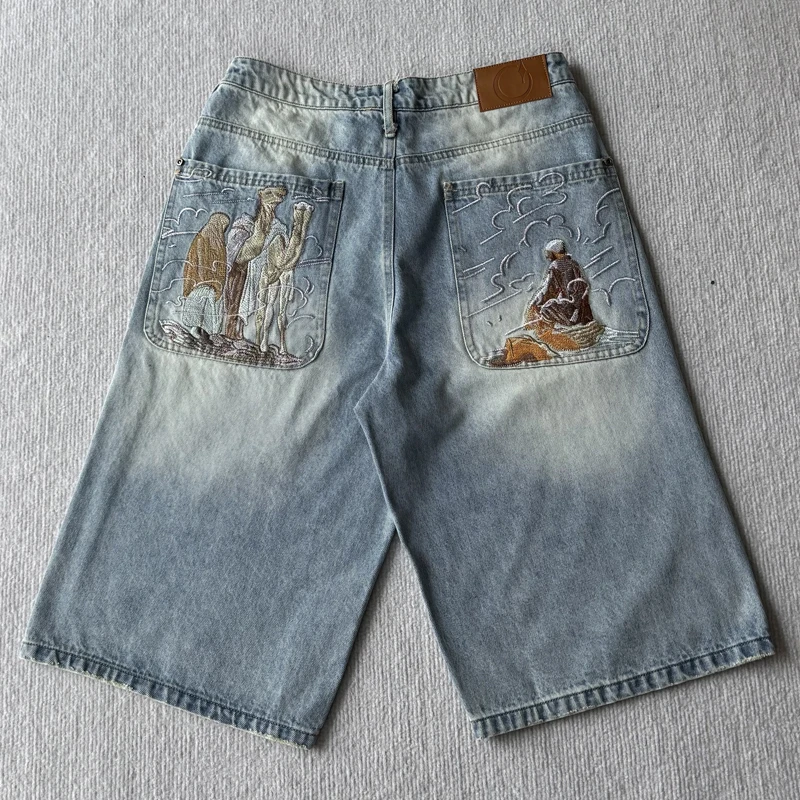 

2026 Fashion Embroidery All-match Derchutze Jeans Summer Men Women Straight Leg Denim Shorts