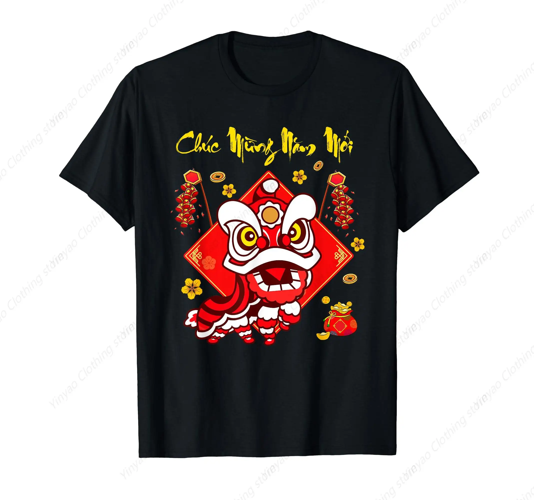 

2025 Chinese Culture and Art New Year Lion Dance Printed Shirt Lunar New Year T-shirt Cotton Breathable Gift T-shirt