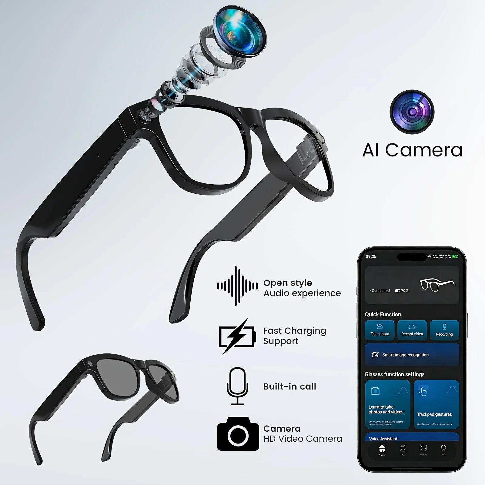 

Новейшие беспроводные умные очки Klzo с ИИ-камерой, двумя камерами и разрешением 200 МП, разработаны для велоспорта