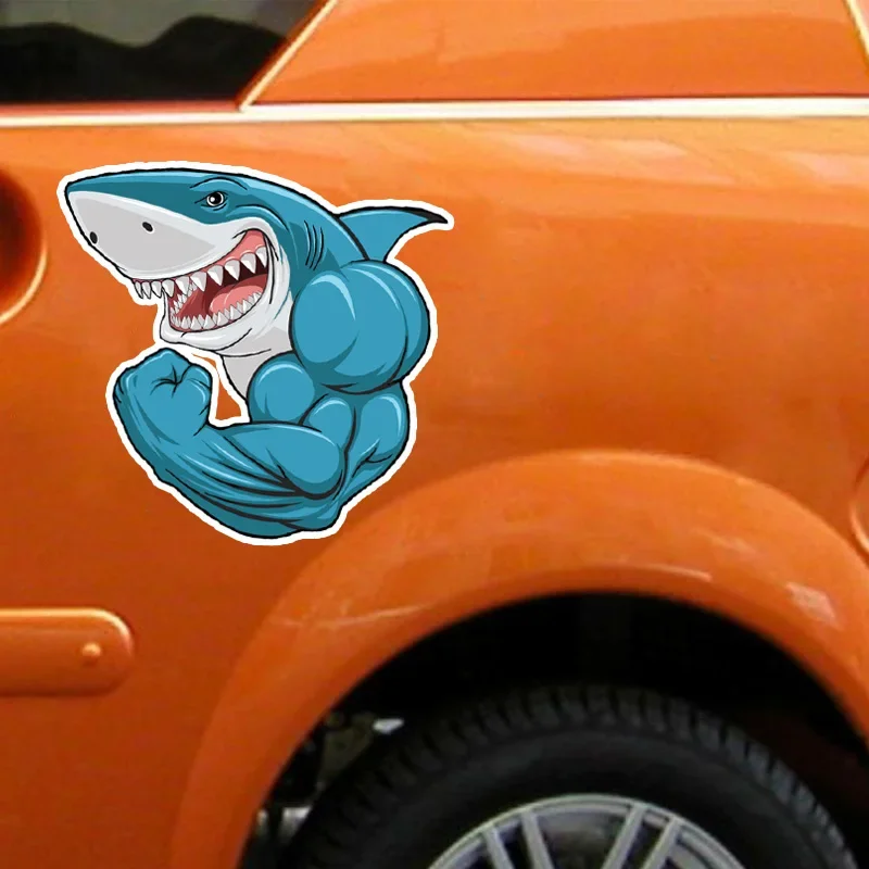 Car Stickers Personalized Stickers Cute Cartoon Muscle Sharks Car Decoration Waterproof and SunscreenCover Scratches PVC 15*14cm