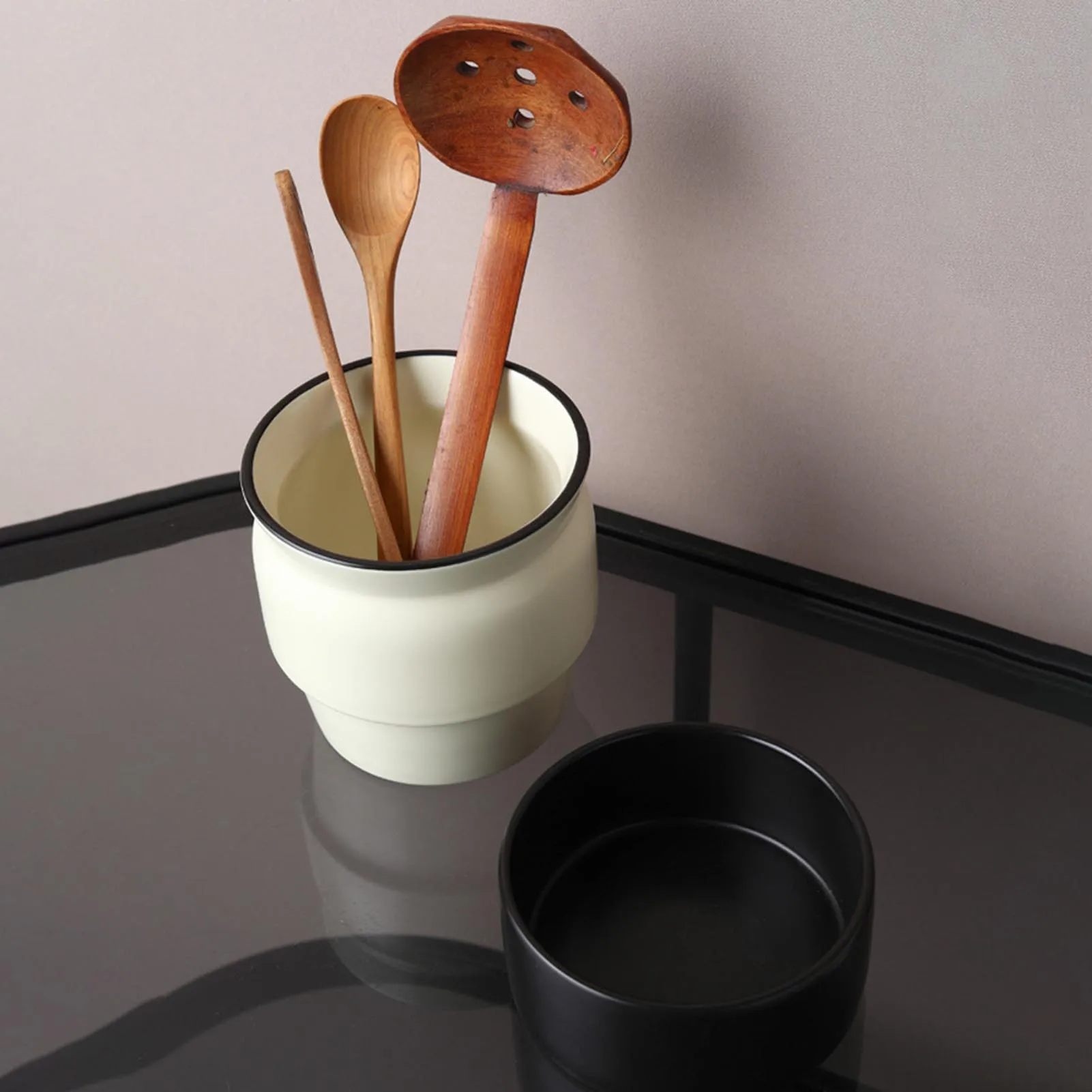 Ceramic Kitchen Utensil Holder with Drain Hole Design Flatware Organizer Suitable for Spoons Forks Spatulas