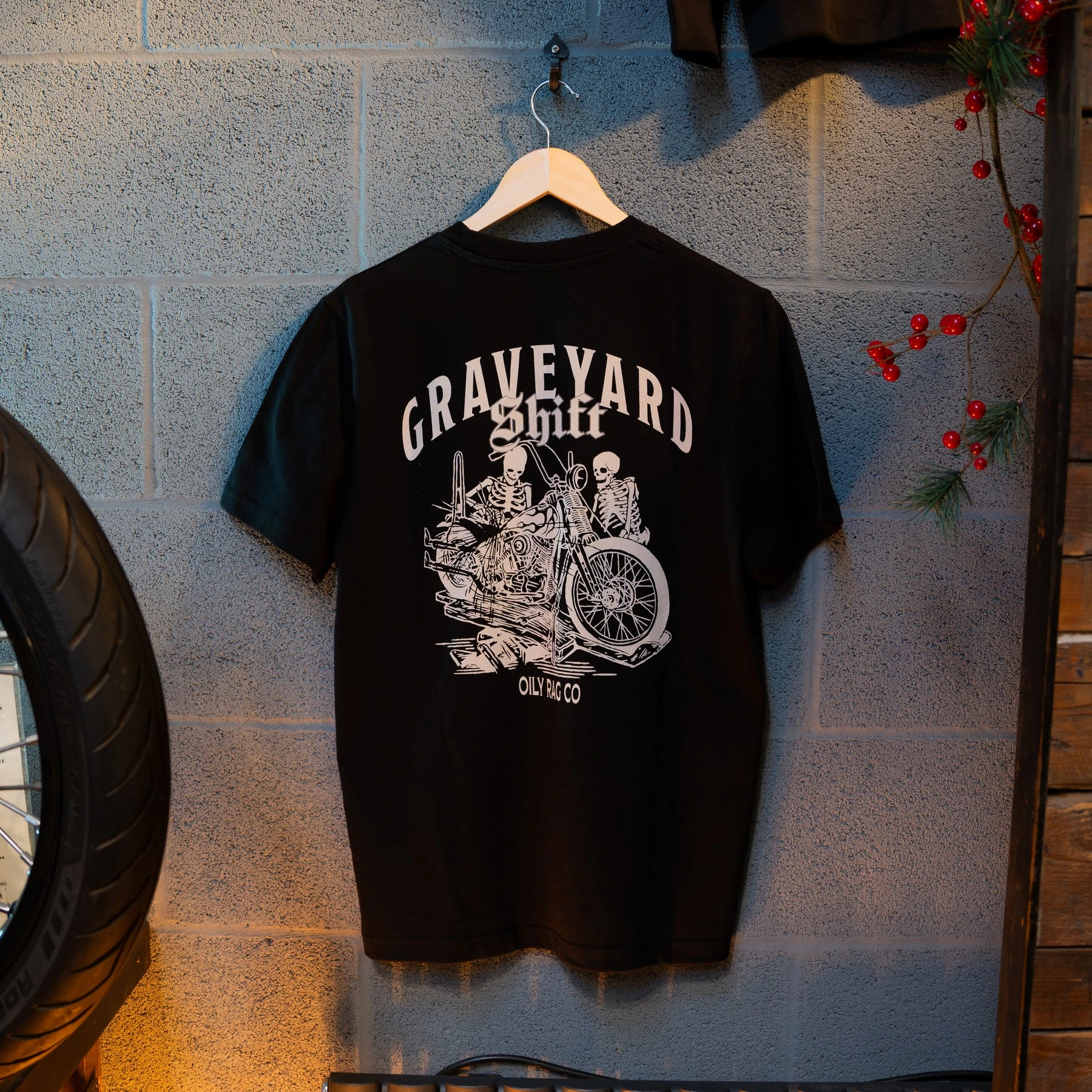 Graveyard-Shift Dual-Skeleton Repairing Chopper-Motorrad Tattoo Grafik T-Shirt Baumwolle Herren Damen T-Shirt Outdoor Freizeit-Oberteil – Detail 12