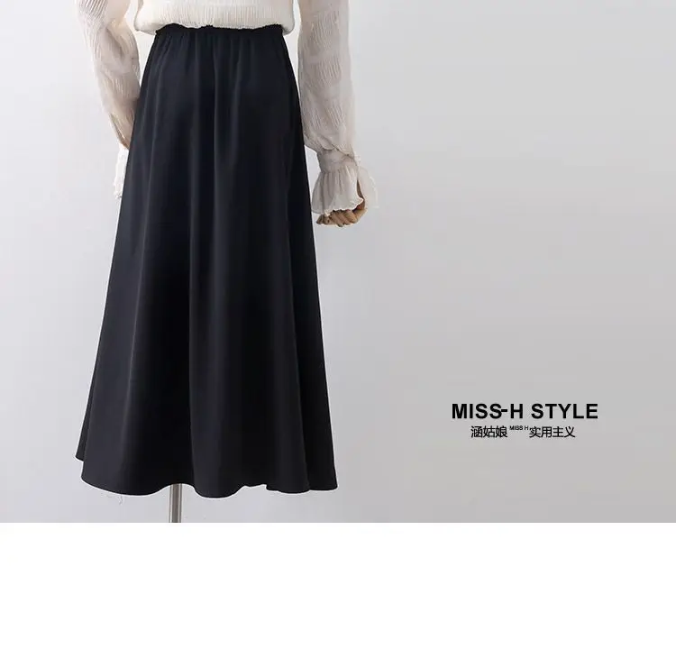 New Black A-line Midi Skirt Mid Length Pleated Skirt High Waisted Casual Suit Skirt for Children