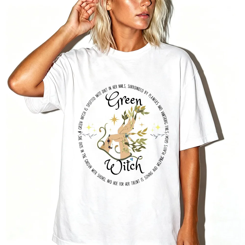 Green Witch Graphic T Shirt Magical Hand Plant Circle Quote Print Nature Witchcraft Botanical Wicca Mystical Forest Aesthetic