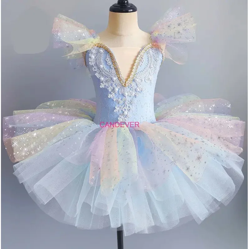 Fato de bailarina princesa para meninas, vestido de lantejoula, roupa de ginástica, collant, Travessa, panqueca tutu, dança