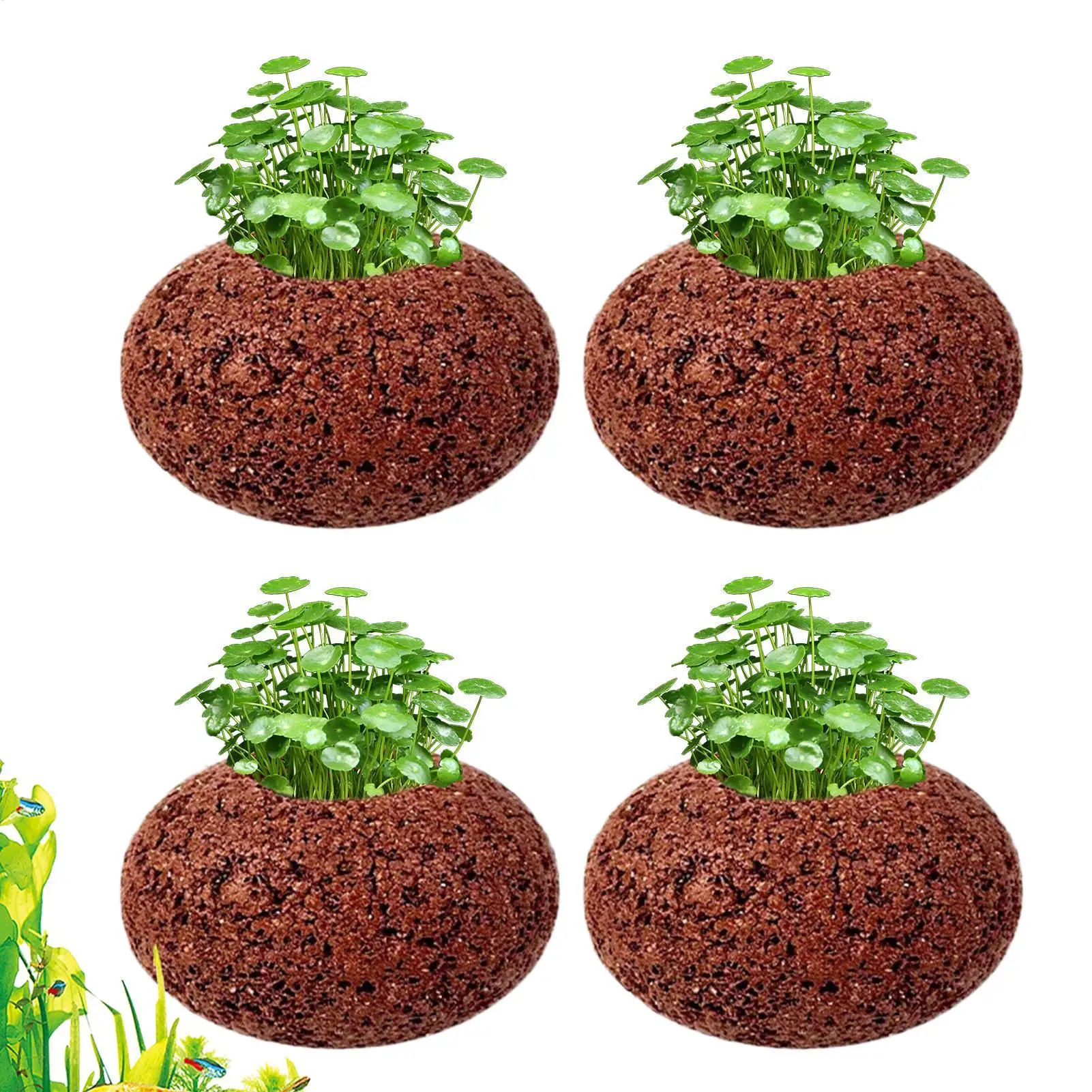 Aquarium Plant Pots Volcanic Stone Oval Ring Decor Aquarium Stones Fish Tank Accessories For Freshwater Shrimp Pond Pool