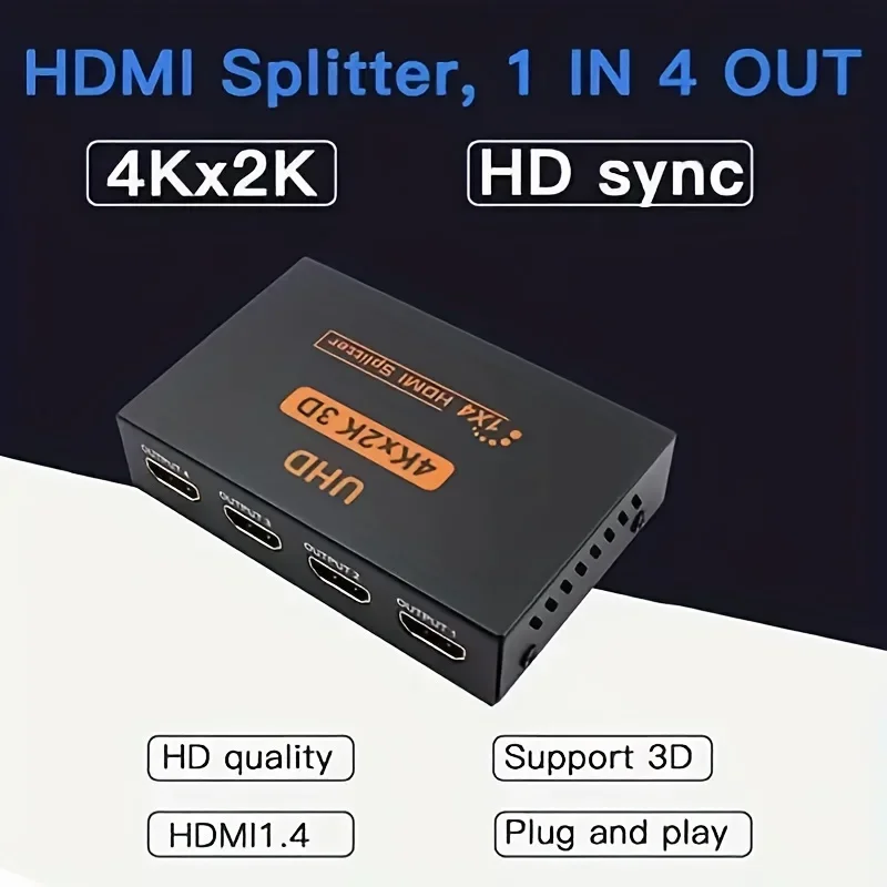 4K HDMI Splitter 1x4 for Ultra HD Viewing - USB Powered, No Battery, Compatible with Xbox, PS4, HDTV