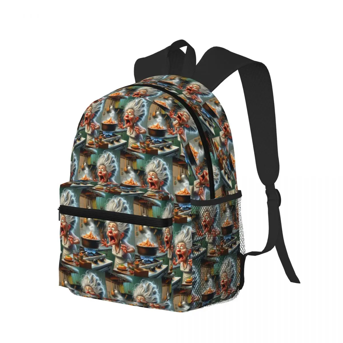 Whimsical Grandma Cooking Print Student Backpack School Bag Hiking Travel Daypack for Boys Girls Bookbag Shoulder Bags