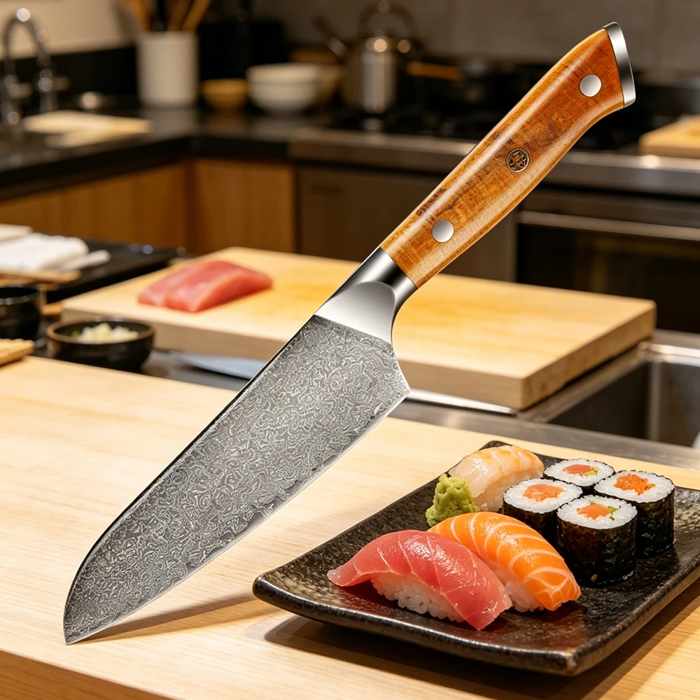 6.7 Inch Santoku Knife 67-layers Damascus Steel Slicing Cleaver Professional Kitchen Knife For Sushi, Sashimi & Food Preparation