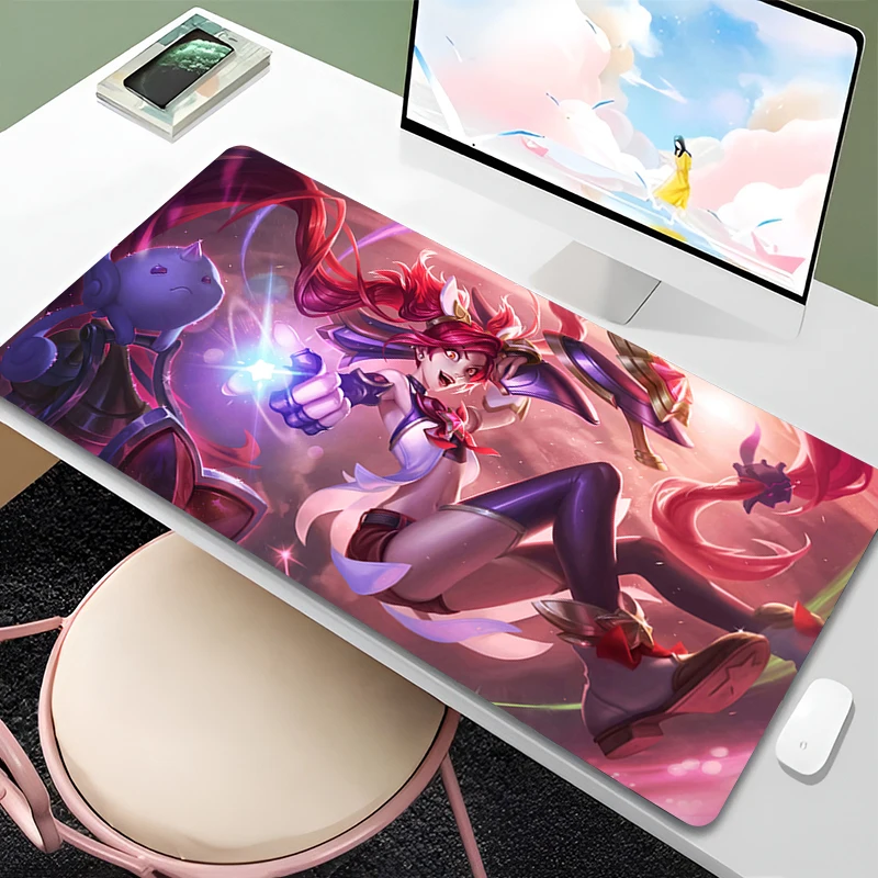 

Mouse Pad Pink Anime Girl Jinx Keyboard Pad Laptop League of Legends Arcane Desktop Mouse Mat PC Kawaii Mousepad 900x400 Carpet